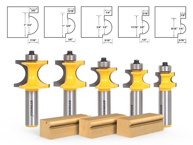 Router Bit Sets 5 Bit Bullnose Beading Router Bit Set C3 Carbide