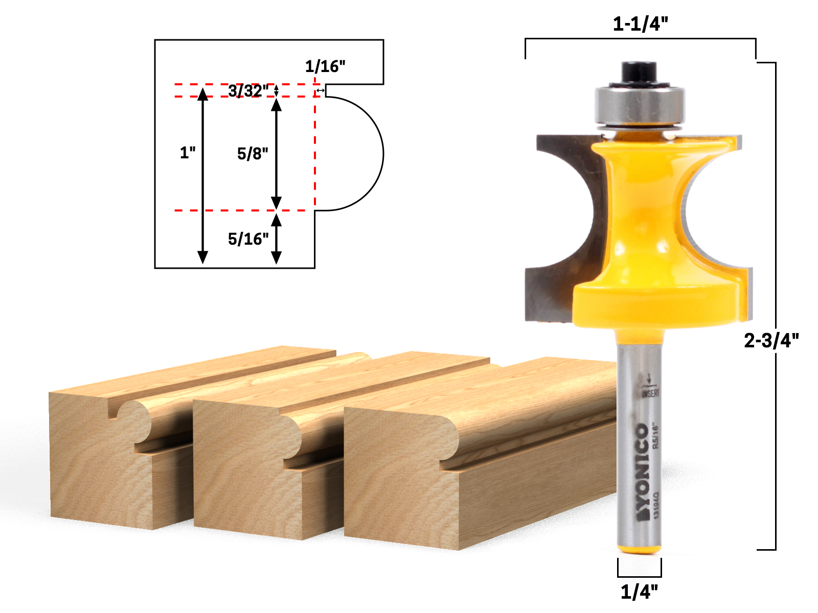 Yonico 13194q 5/16-Inch Radius Bullnose Bead Router Bit 1/4-Inch Shank