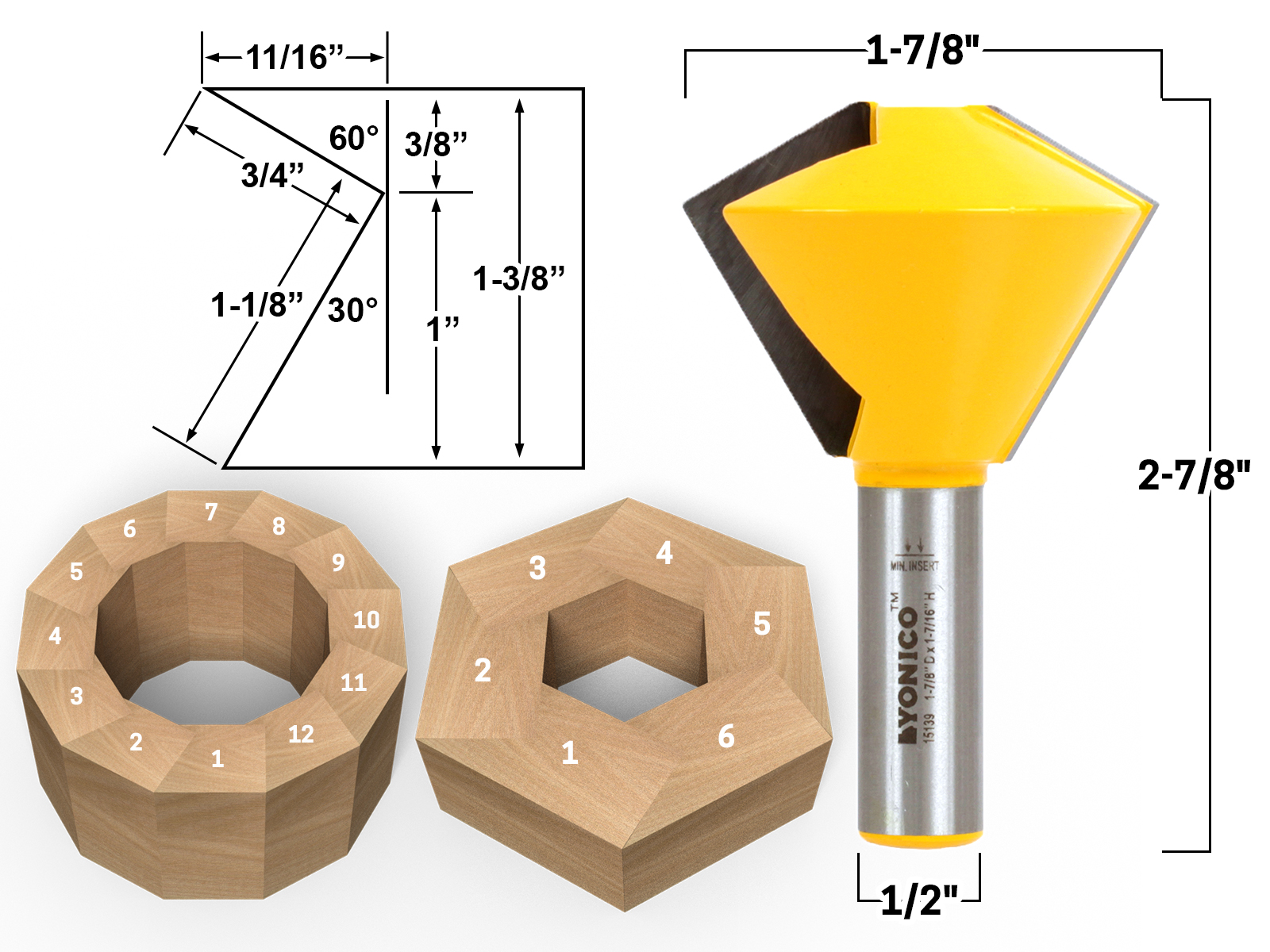 6 and 12 Sided Bird s Mouth Router Bit 1 2