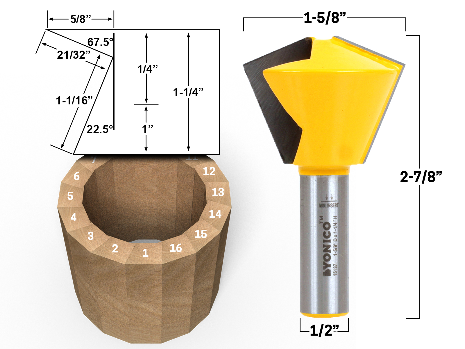 16 Sided Bird s Mouth Router Bit 1 2